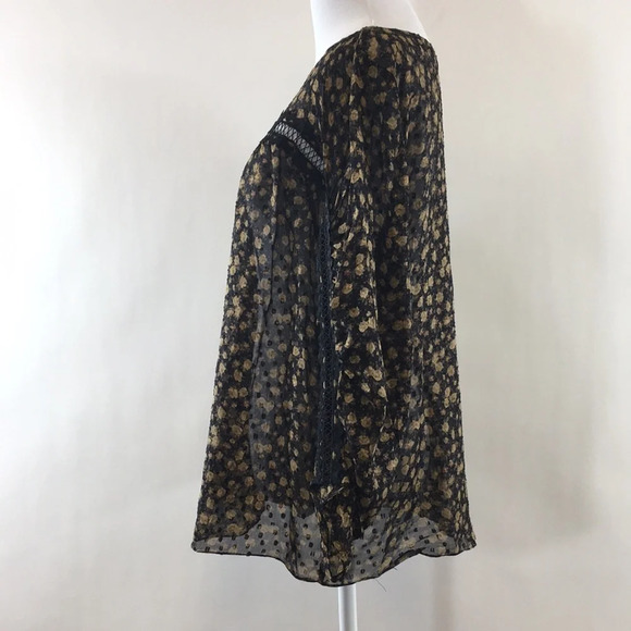 Tracy Reese Brown Black Floral Silk Blouse Womens Medium‎ Long Sleeve Sheer - Picture 4 of 11